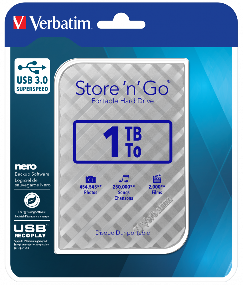 Store 'n' Go USB 3.0 bærbar harddisk 1TB Sølv