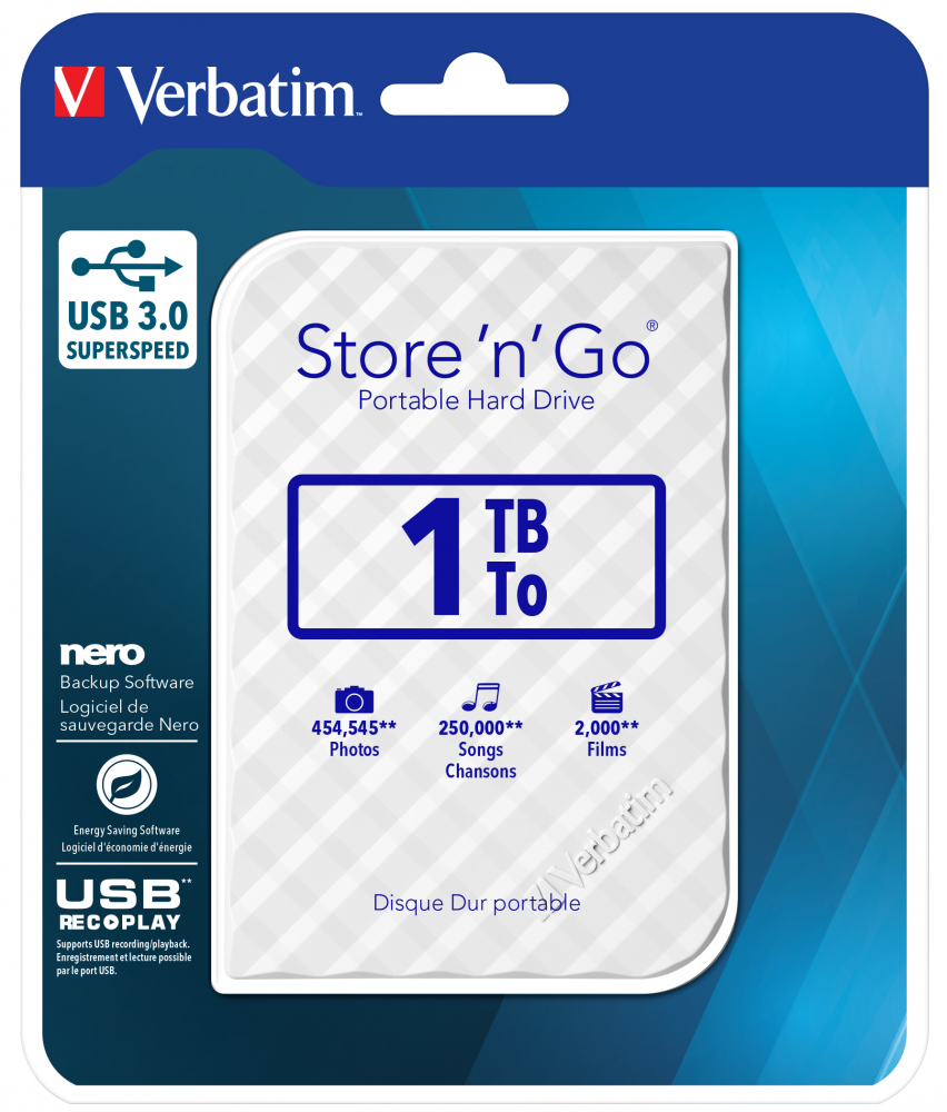 Store 'n' Go USB 3.0 bærbar harddisk 1TB - Hvid