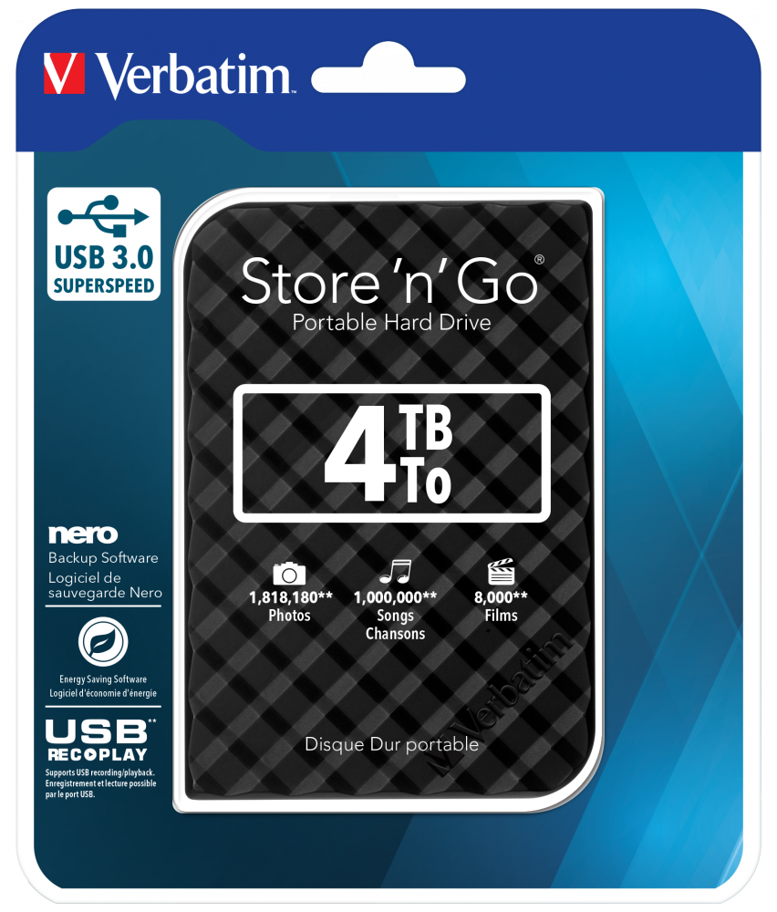 Store 'n' Go USB 3.0 bærbar harddisk 4TB sort