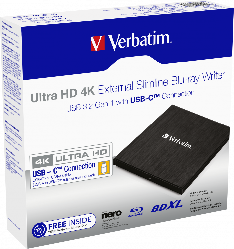 Ultra HD 4K ekstern Slimline Blu-ray brænder