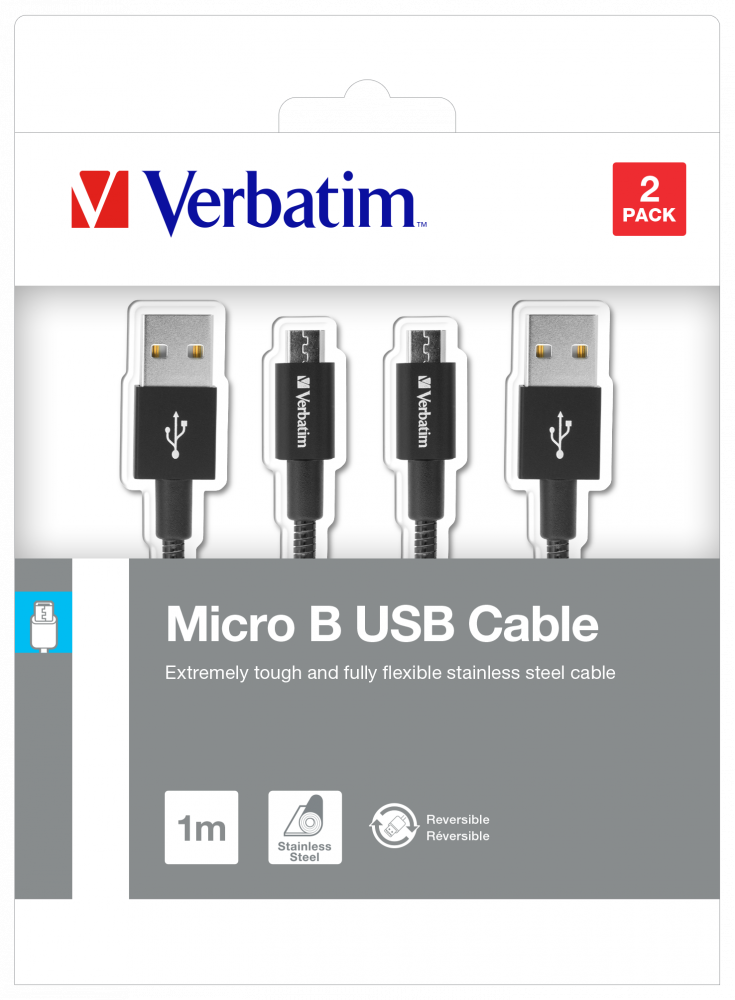 Micro USB Cable - 2 Pack Sync & Charge 100cm Black