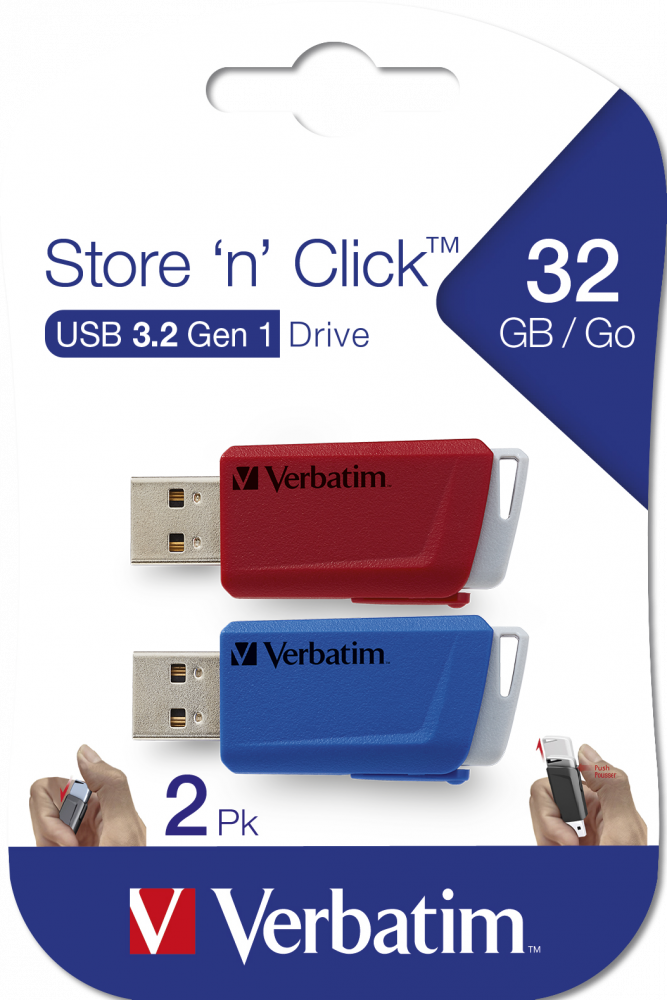 Store 'n' Click USB-drev 2 x 32 GB USB-drev rød / blå